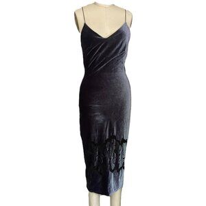 LOVE CULTURE Gray Laser Cut-Out Y2K Velvet Slinky MIDI Slip Dress *SMALL*